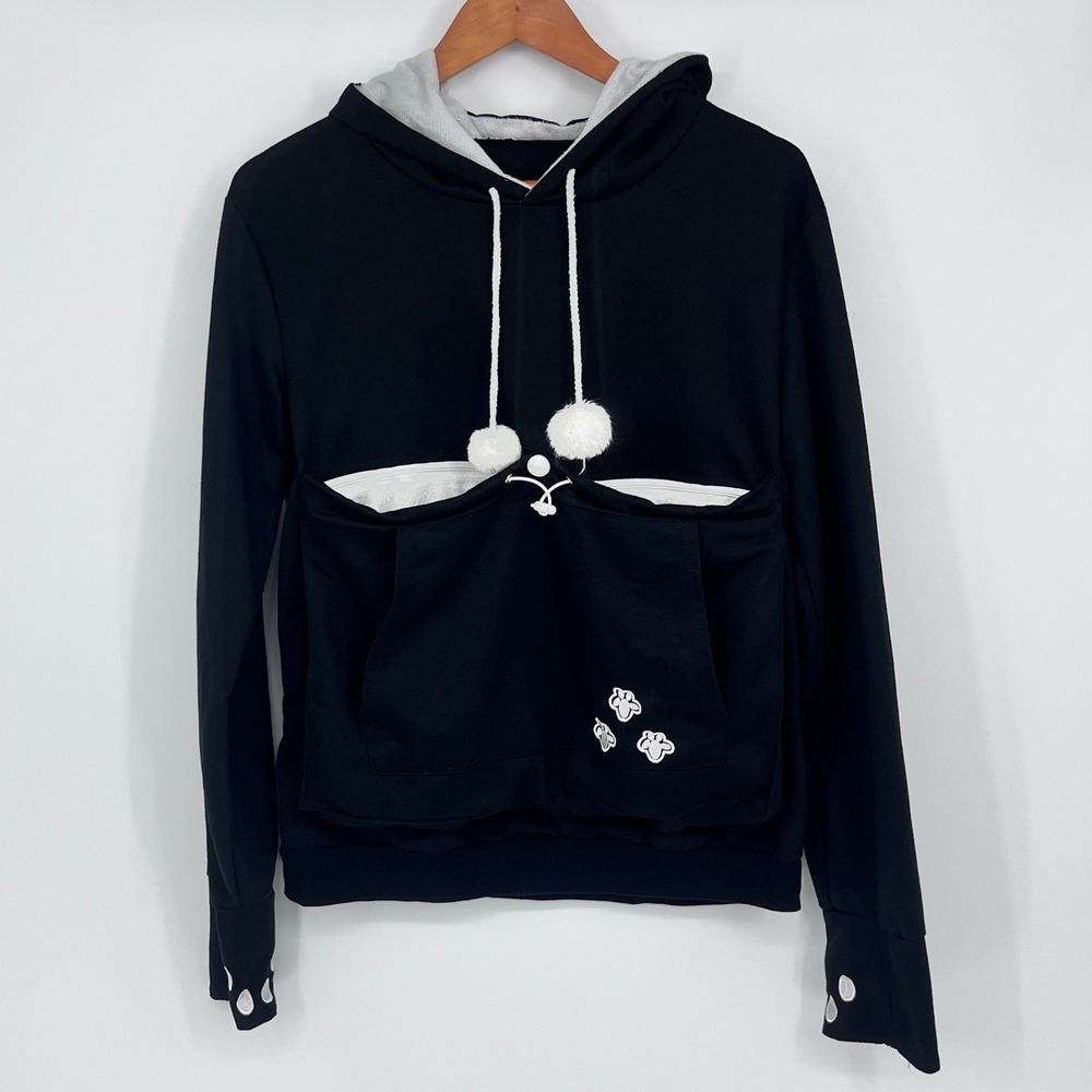 Pet Carrier Hoodie Womens Medium Black Cat‎ Dog Kangaroo Pouch Sweatshirt